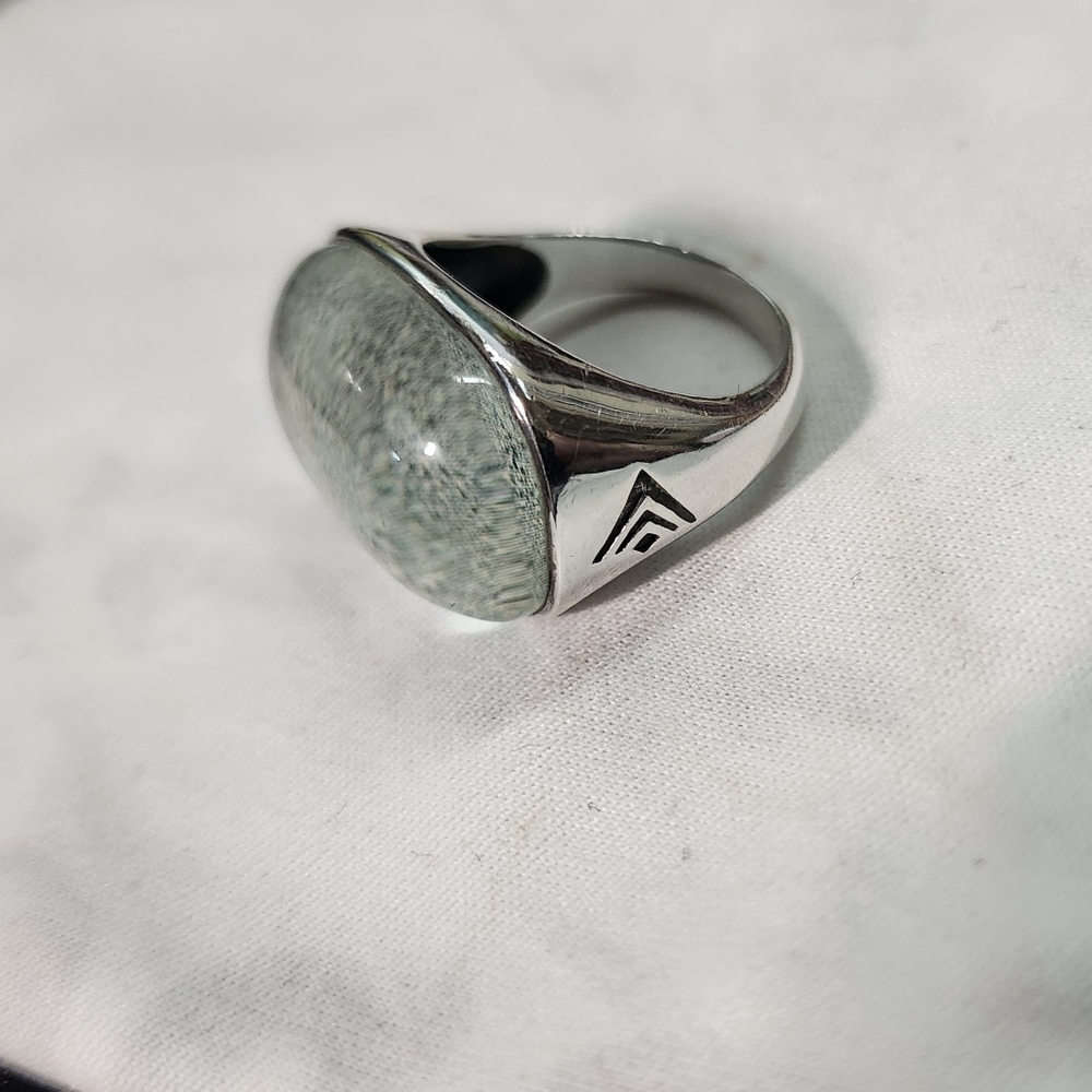 Silpada .925 Sterling Silver Green Paper Glass Dome Heirloom Ring Size 9